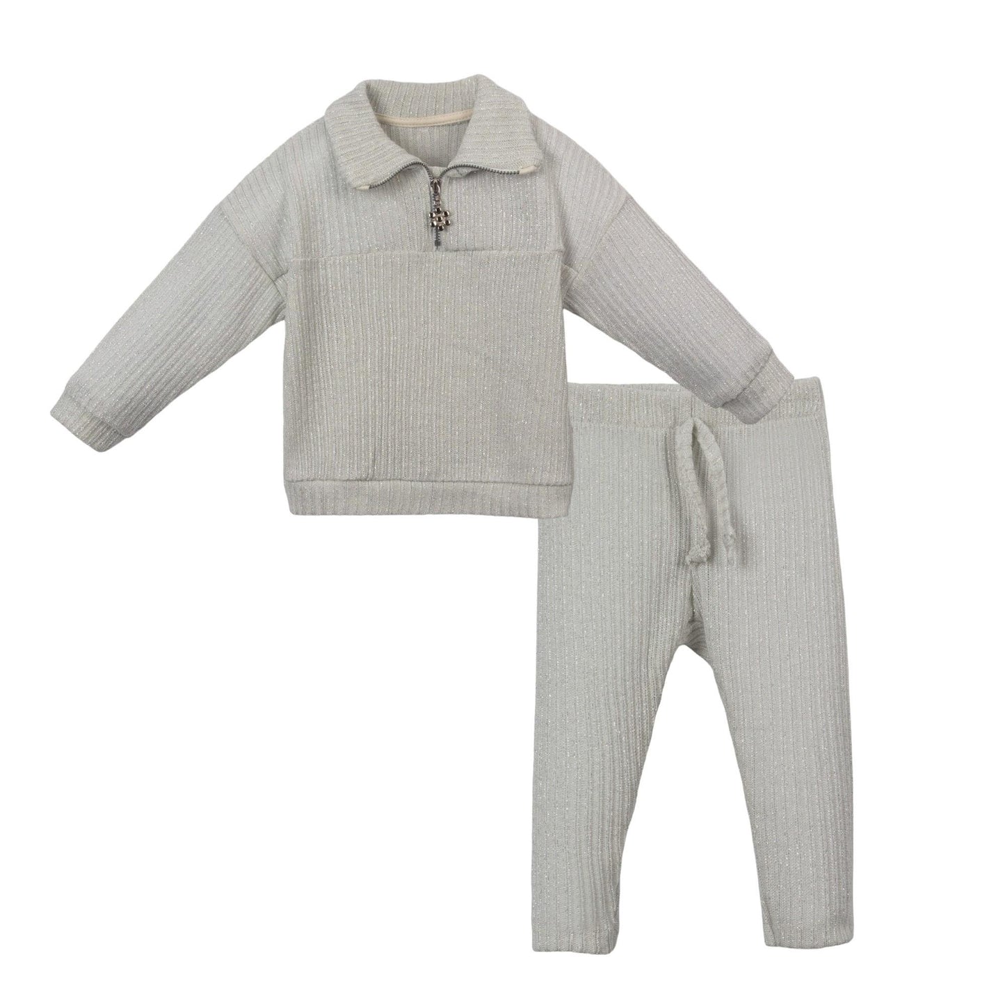 Mädchen 2-teiliges Strick-Set – Pullover mit Reißverschluss & Hose | 2 Farben