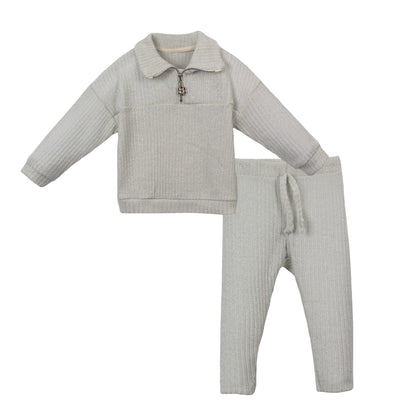 Mädchen 2-teiliges Strick-Set – Pullover mit Reißverschluss & Hose | 2 Farben