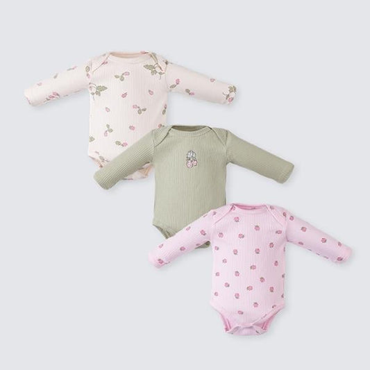 Baby Langarm-Bodys 3er-Pack – Größen 62 & 68 – 100% Baumwolle
