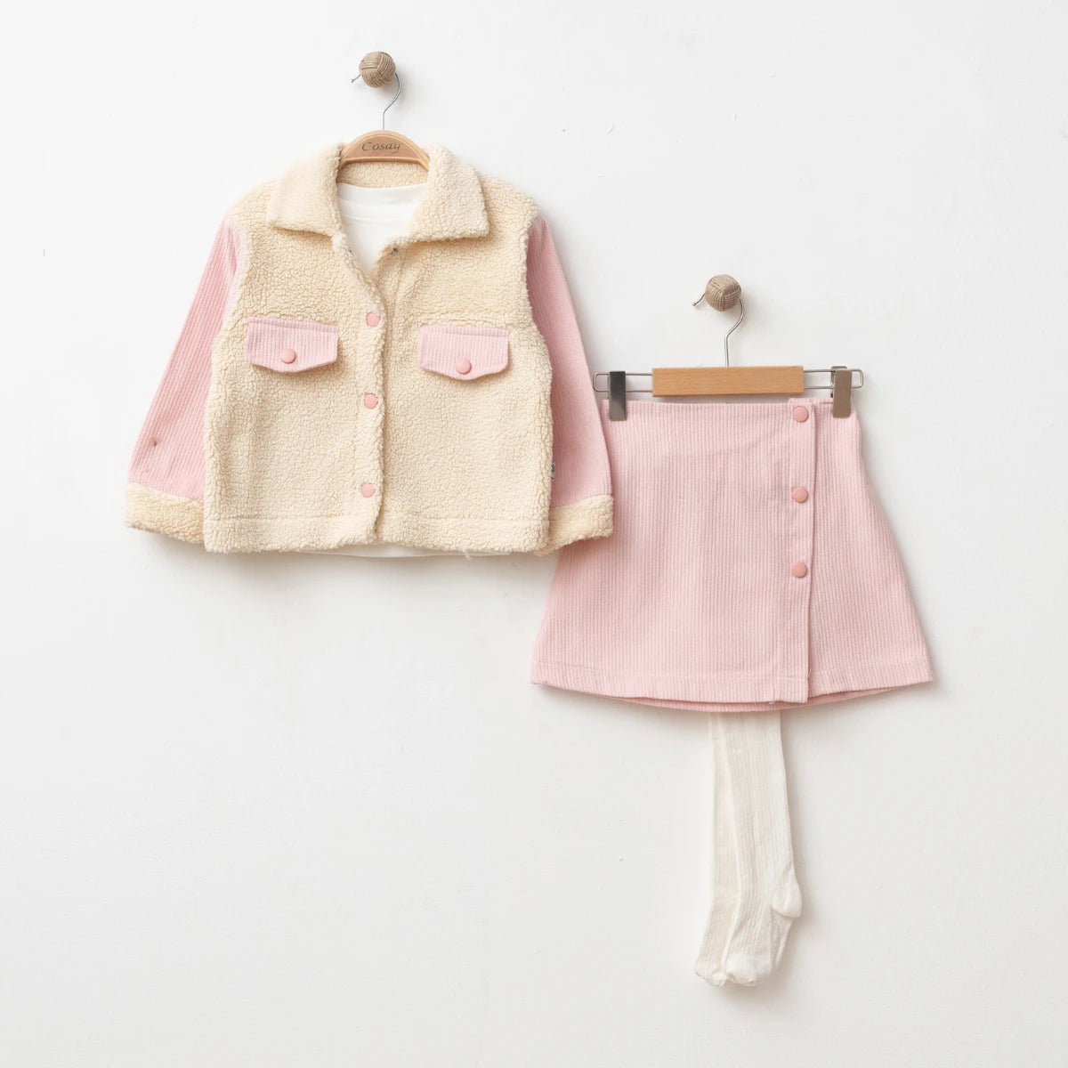 Mädchen-Outfit Teddyjacke Rock Rosa