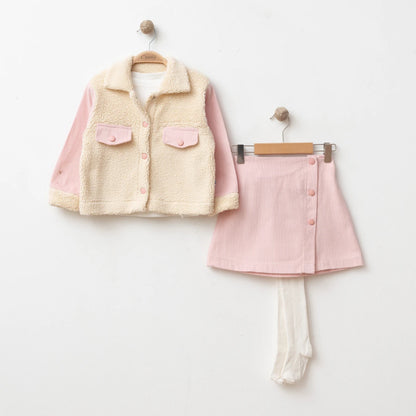 Mädchen-Outfit Teddyjacke Rock Rosa