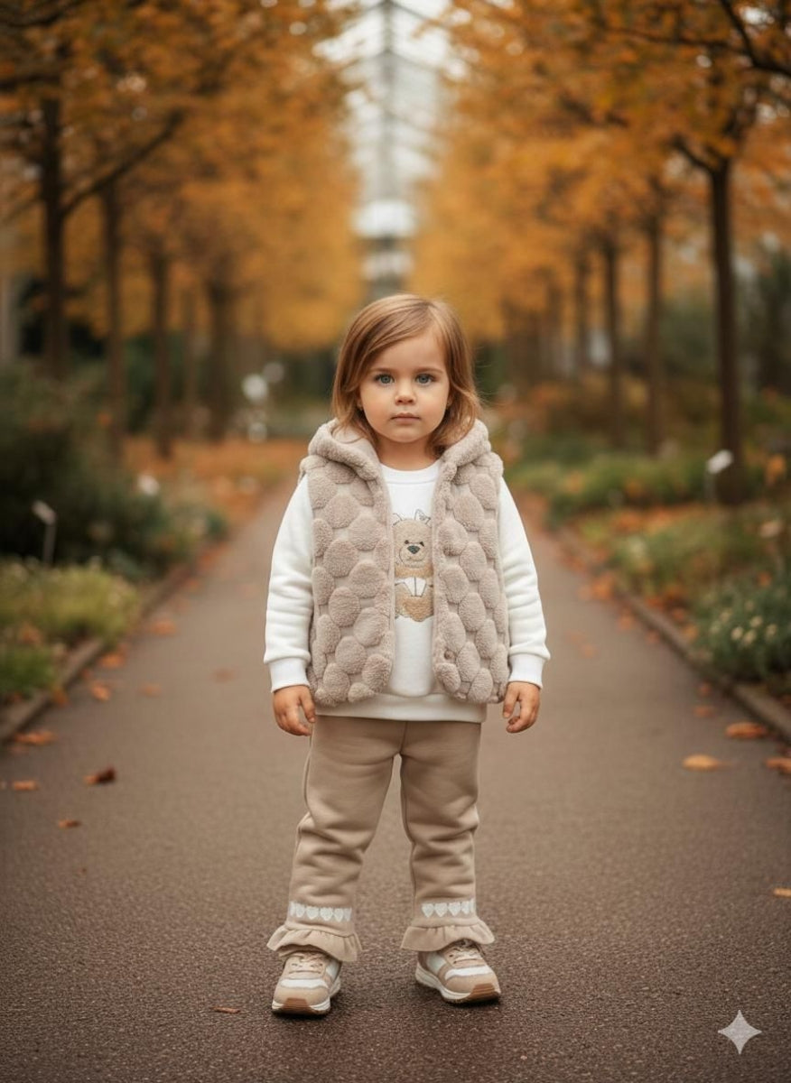 Babymädchen 3-teiliges Set | Warmer Pullover, Hose & Weste in Beige