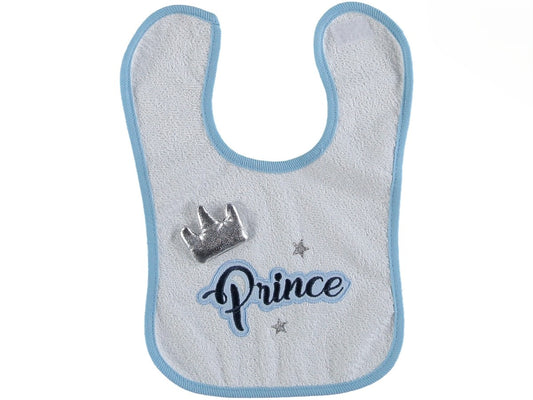 Baby Lätzchen „Prince“ mit silberner Krone – Blau
