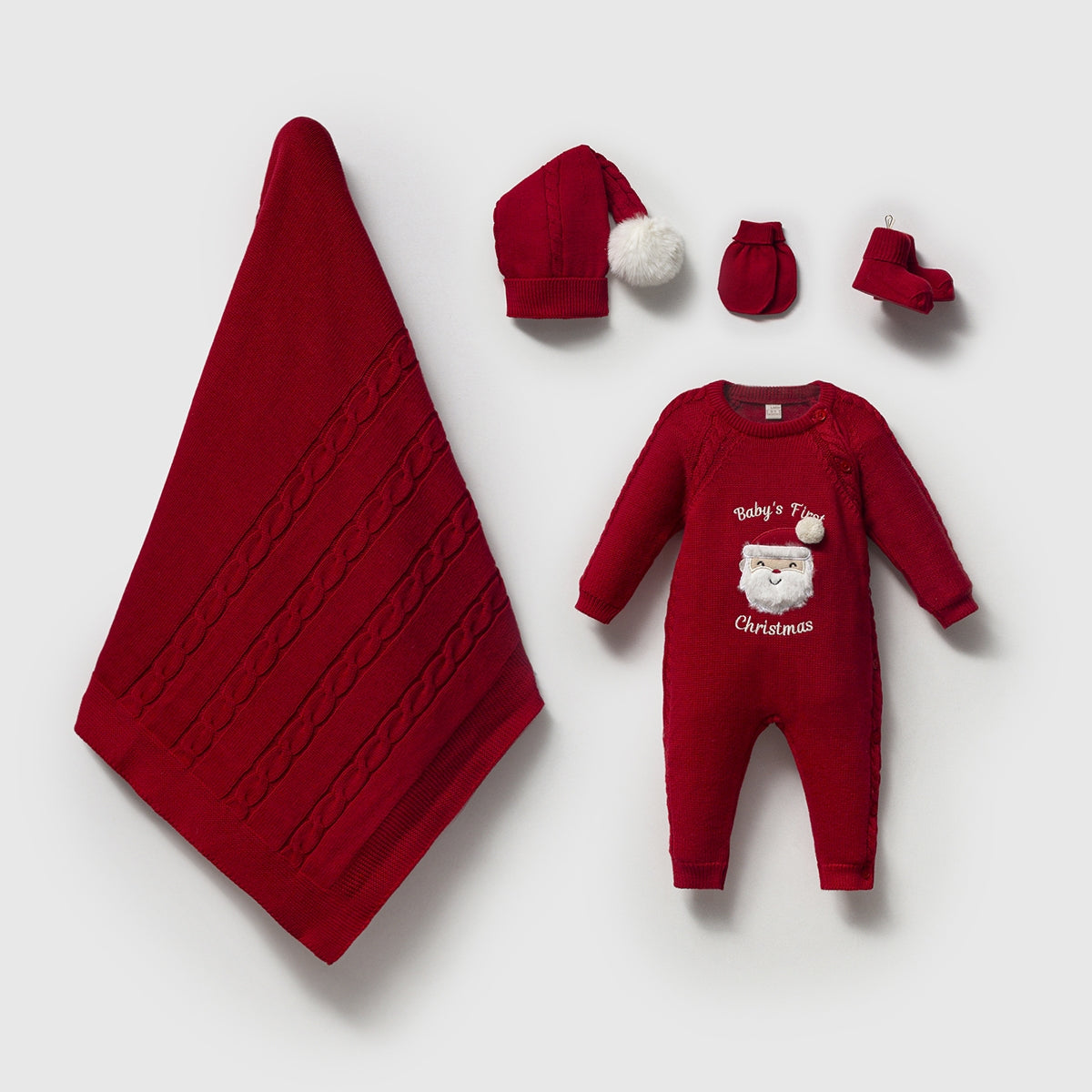 Baby’s First Christmas – 5-teiliges Strick-Set von Nipperland (Rot)