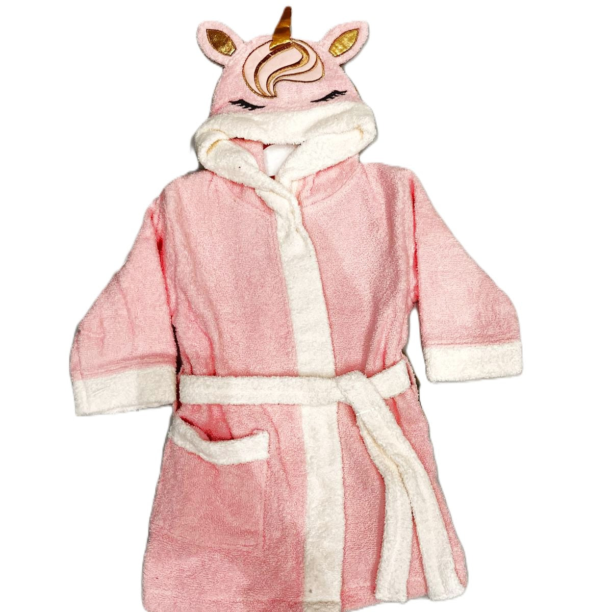Mädchen Bademantel mit 3D Einhorn-Kapuze – rosa, super weich