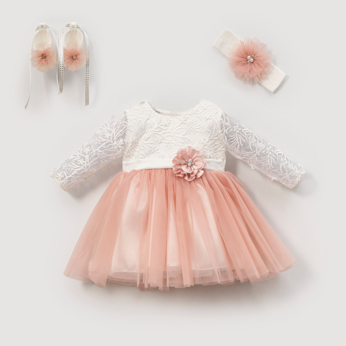 Elegantes 3-teiliges Baby Mädchen Kleid Set | Kleid, Haarband & Schuhe