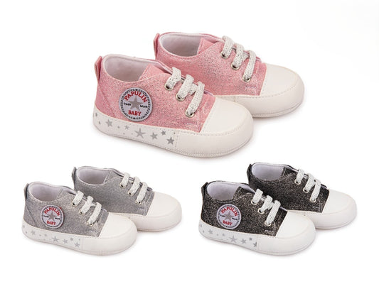 Babyschuhe Sneaker – Glitzer-Schuhe in 3 Farben mit Stern-Print