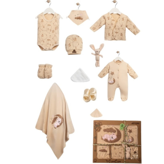 Neugeborenen Erstlingsset „Good Night Bear“ – 10-teiliges Baby-Set für Mädchen & Jungen | 100% Baumwolle