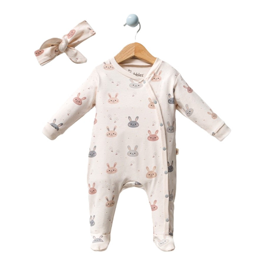 Babystrampler für Mädchen mit Haarband – süßes Hasen-Design 🐰💗