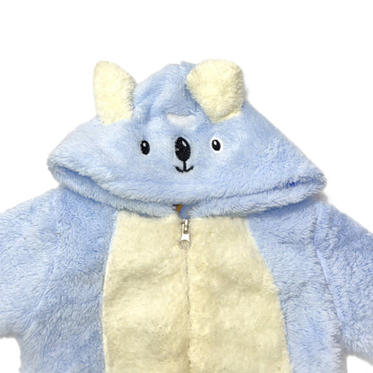 Baby Overall mit Kapuze – Flauschiger Einteiler in Blau mit Bärchen-Design