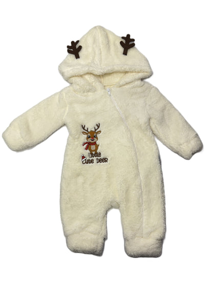 Baby Overall „Little Cute Deer“ – Flauschiger Winteranzug mit Rentier-Motiv & Kapuze