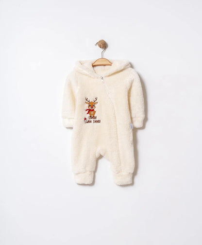 Baby Overall „Little Cute Deer“ – Flauschiger Winteranzug mit Rentier-Motiv & Kapuze