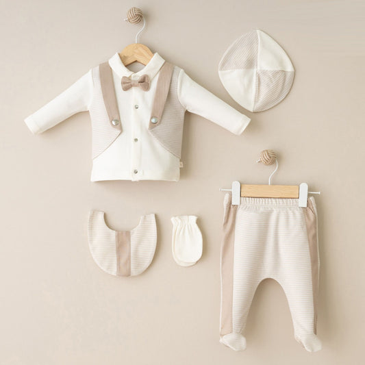 Elegantes Baby Jungen Erstlingsset mit Fliege | 5-teilig