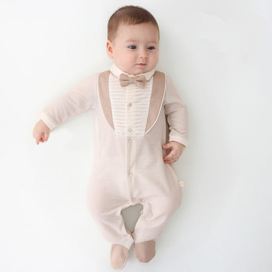 Eleganter Baby Jungen Strampler mit Fliege | Festlicher Einteiler