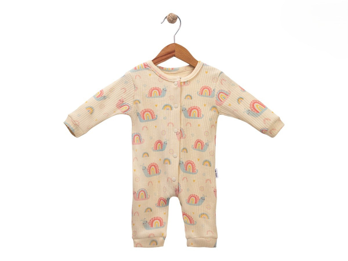 Baby Strampler mit Regenbogen & Schnecken-Motiv – Langarm, 100% Baumwolle