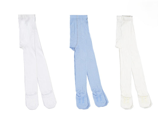 Baby Strumpfhosen 3er Pack – 100% Baumwolle mit ABS | Weiß, Blau & Creme