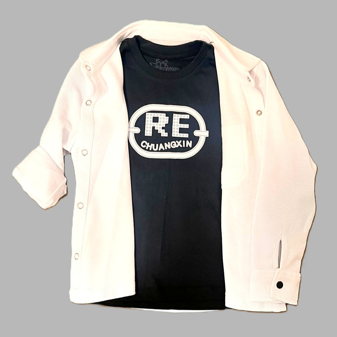 Jungen Set – Weißes Hemd & schwarzes T-Shirt mit Print