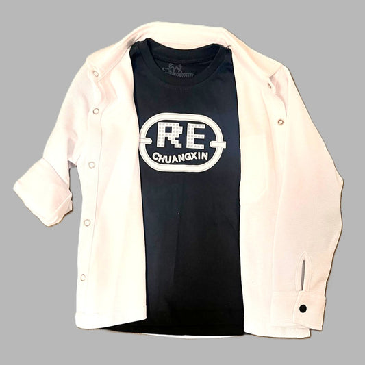 Jungen Set – Weißes Hemd & schwarzes T-Shirt mit Print