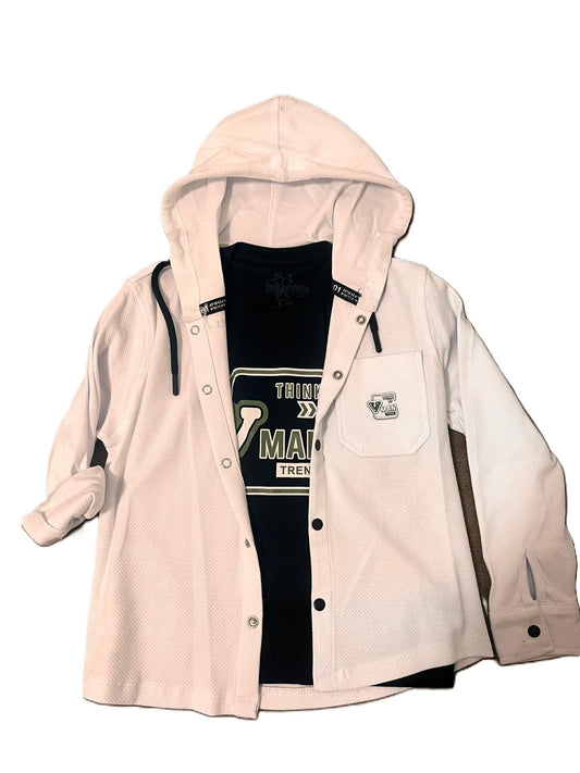 Jungen Set – Schwarzes T-Shirt & weißes Kapuzenhemd