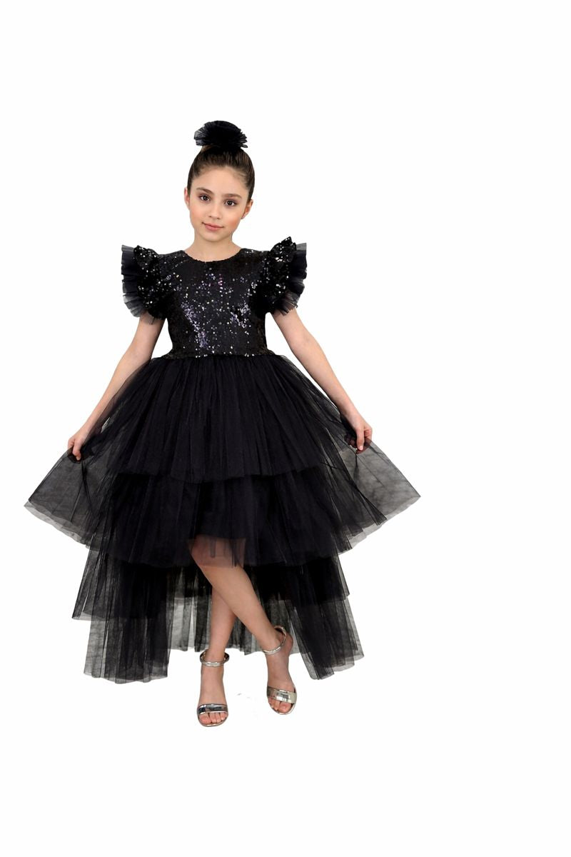 Mädchen Tüllkleid mit Pailletten – Festliches Kleid in Schwarz