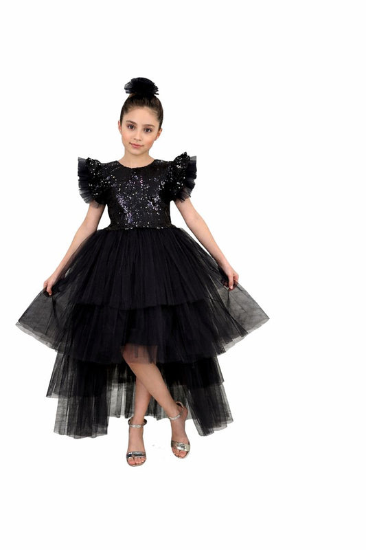 Mädchen Tüllkleid mit Pailletten – Festliches Kleid in Schwarz