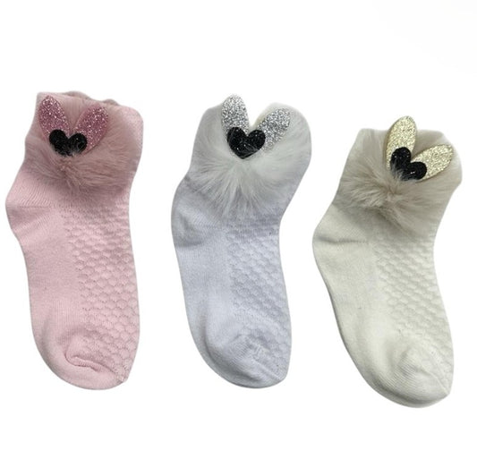 Kinder Socken mit Glitzer-Herz & Flausch-Detail – 3 Farben, Größe 1–8 Jahre