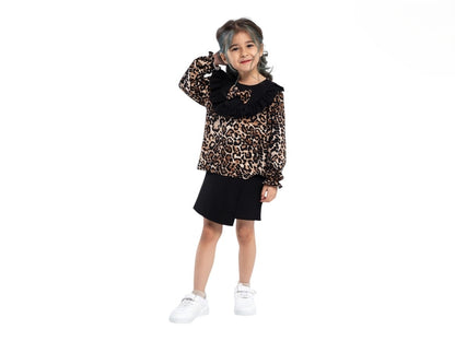 Mädchen 2-teiliges Outfit – Leo-Bluse mit Rüschen & Rock