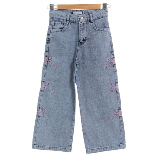 Blaue Jeans für Mädchen mit rosa Schleifenstickerei – süß & modern 👖🎀