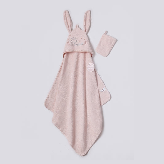 Kapuzen-Badetuch für Baby Mädchen | Mit Hasenohren & Stickerei „Princess“