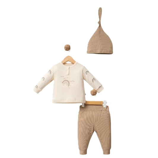 3-teiliges Baby-Outfit mit Mütze – kuschelig & natürlich 🌈🤍