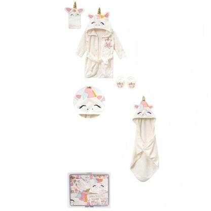 Kinder Badeset mit Einhorn Design aus 100% Baumwolle Frottee - 4-teilig