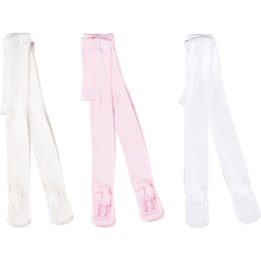 Baby Strumpfhosen 3er Pack – 100% Baumwolle mit ABS | Creme, Rosa & Weiß