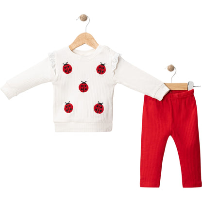 2-teiliges Baby Outfit – Langarmshirt mit Marienkäfer-Motiv & rote Hose