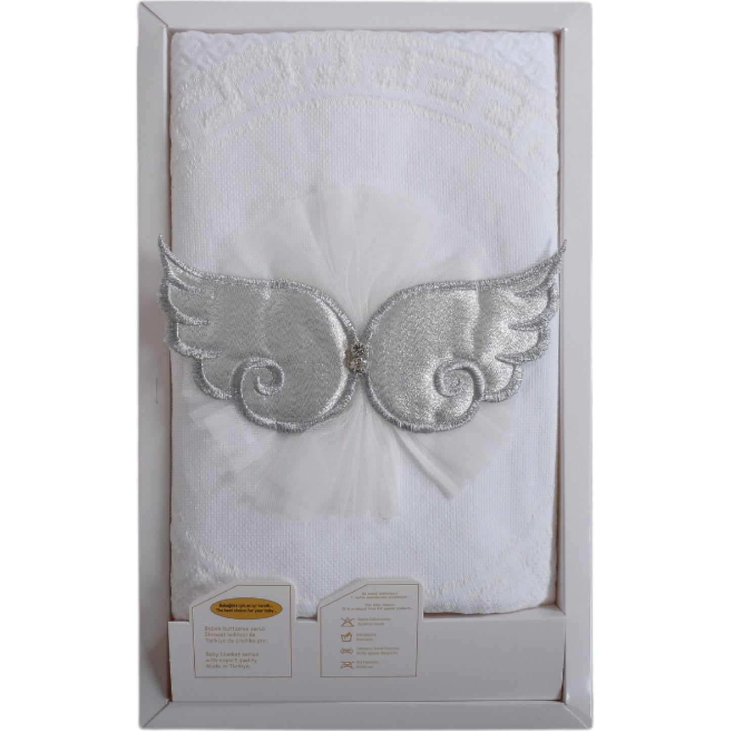 Babydecke mit Engelsflügel-Applikation – in Rosa, Hellblau & Silber erhältlich