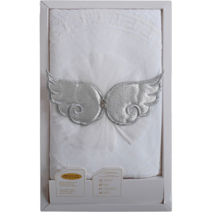 Babydecke mit Engelsflügel-Applikation – in Rosa, Hellblau & Silber erhältlich