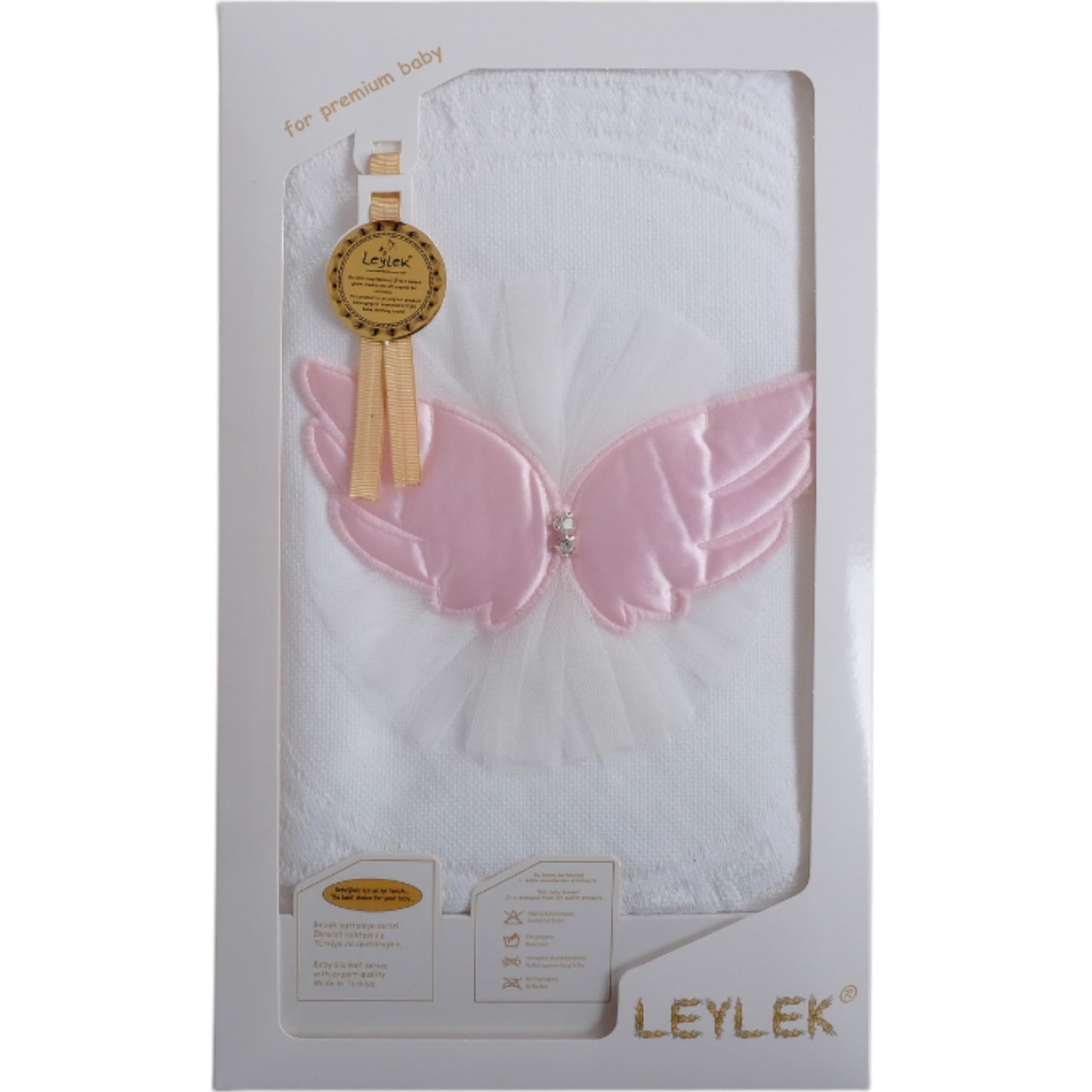 Babydecke mit Engelsflügel-Applikation – in Rosa, Hellblau & Silber erhältlich