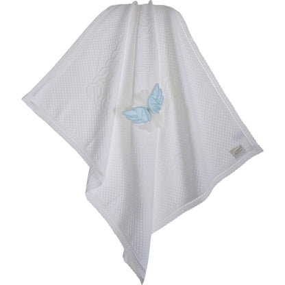 Babydecke mit Engelsflügel-Applikation – in Rosa, Hellblau & Silber erhältlich