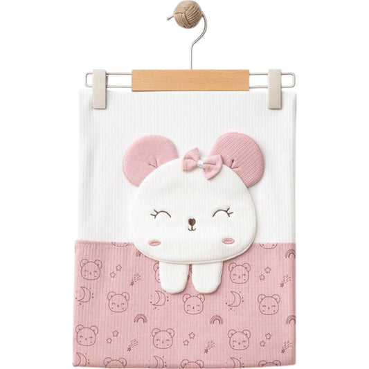 Babydecke Rosa-Weiß – 100% Baumwolle mit Bären-Motiv (80x90 cm)