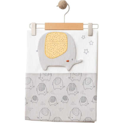 Babydecke Grau-Weiß – 100% Baumwolle mit Elefanten-Motiv (80x90 cm)