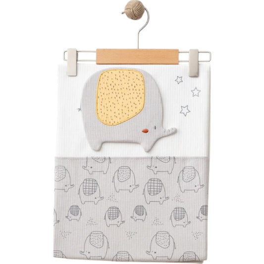 Babydecke Grau-Weiß – 100% Baumwolle mit Elefanten-Motiv (80x90 cm)