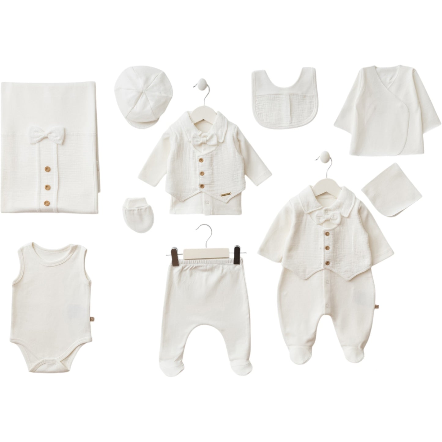 Baby Erstausstattung 10-teilig – Baumwolle & Musselin Set in Weiß