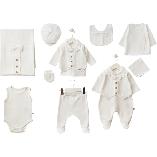 Baby Erstausstattung 10-teilig – Baumwolle & Musselin Set in Weiß