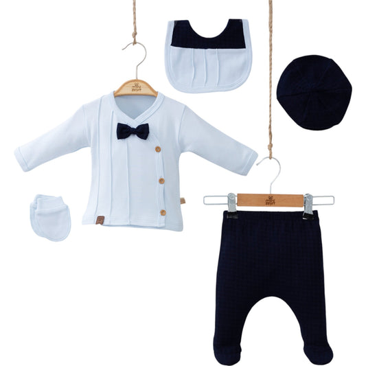 Elegantes 5-teiliges Erstlingsset für Baby-Jungs – mit Fliege 🎩💙