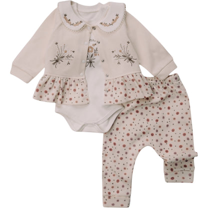 Baby Mädchen 3-teiliges Outfit – Body, Jacke & Hose mit Blumenmuster