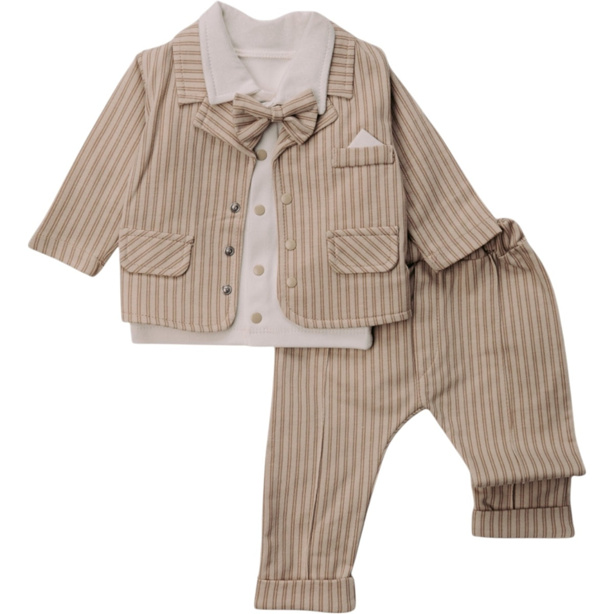 Anzug 4-teilig Streifen Beige