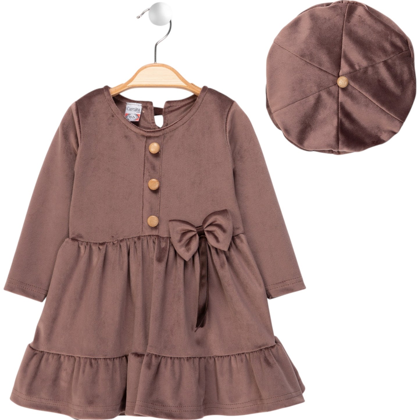 Mädchen Kleid aus Samt mit Mütze – Elegantes 2-teiliges Set