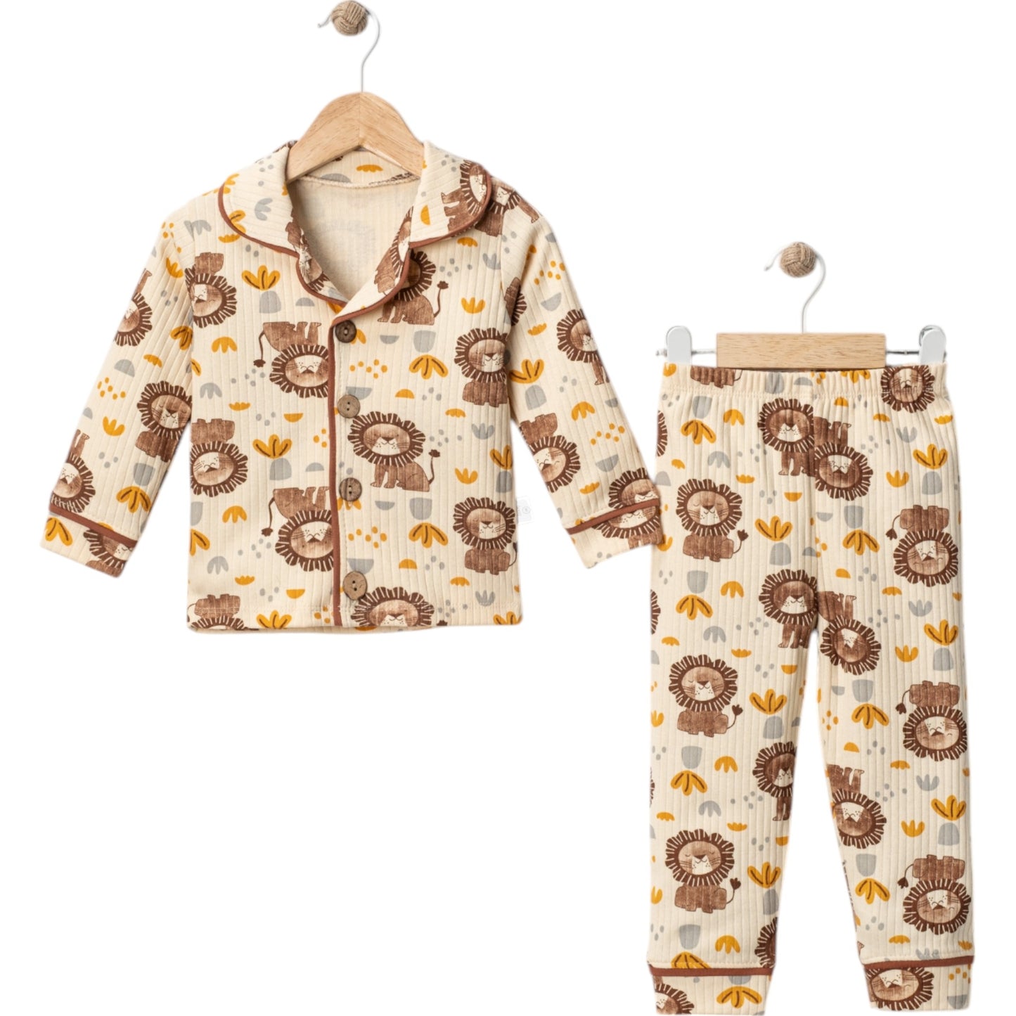 Kinder Schlafanzug 2-teilig – Baumwolle Pyjama mit Löwen-Print (1–3 Jahre)