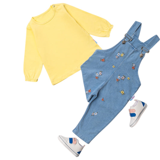 Zweiteiliges Blumen-Outfit für Babys – Latzhose & gelbes Oberteil 🌼💛
