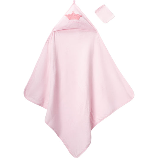 Rosa Kapuzen-Badetuch für Babymädchen mit Krone & „Princess“-Stickerei