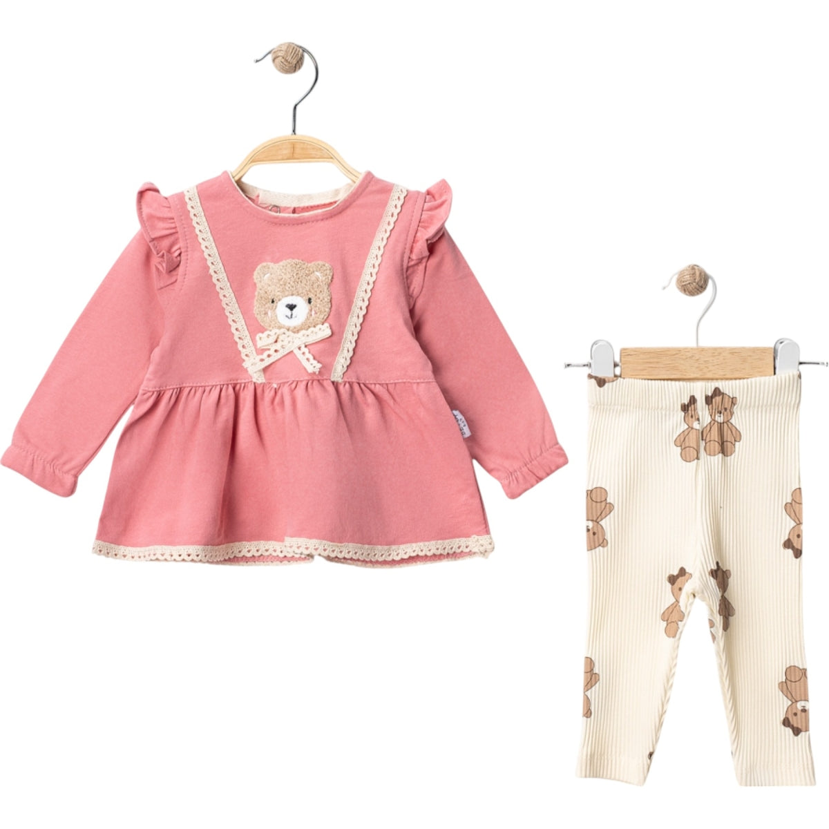 Baby & Mädchen 2-teiliges Set – Langarm Tunika mit Teddy-Motiv & Leggings